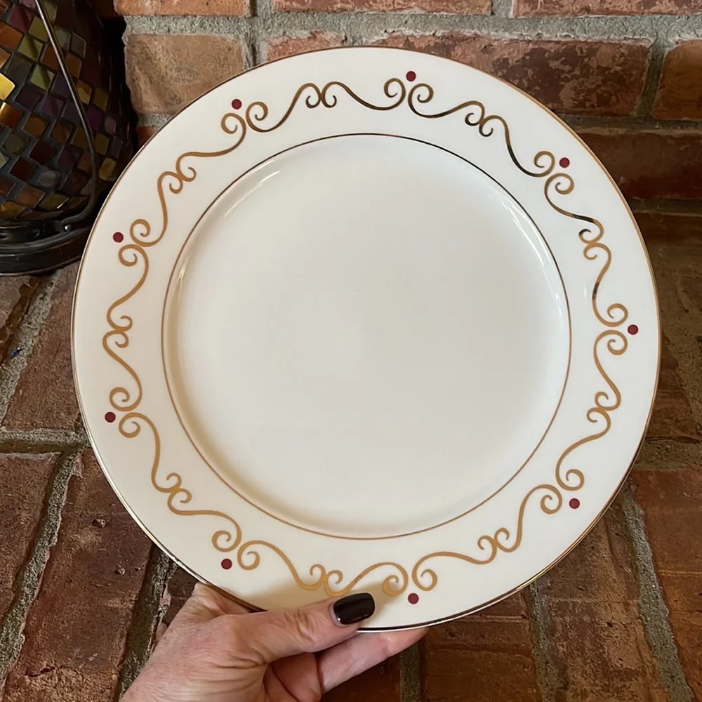 Pier 1 Holiday Scroll Gold Rimmed Porcelain Plates Set of 2